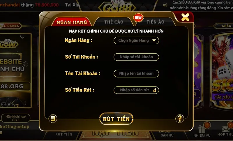 3 cách rút tiền go88 về tài khoản nhanh nhất