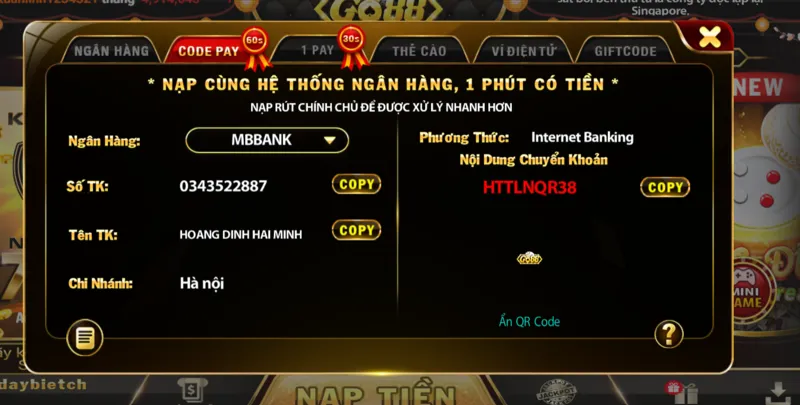 Hướng dẫn cách nạp tiền cực nhanh trong 60s