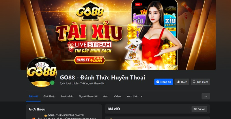 Tìm kiếm Fanpage Facebook của go88 để trò chuyện cùng admin