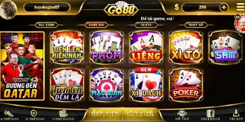 Casino go88 tập hợp nhiều game bài mà bet thủ yêu thích