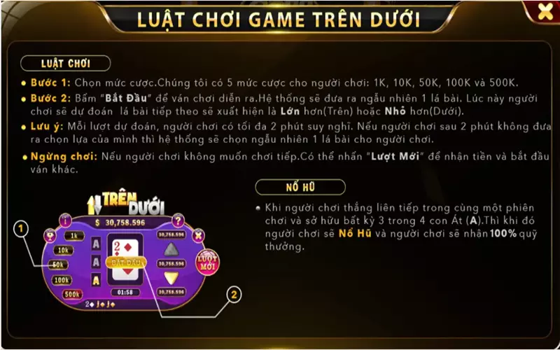 Luật chơi game trên dưới go88 chi tiết