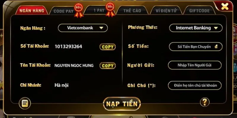 Nạp tiền vào hệ thống để cá cược catte go88