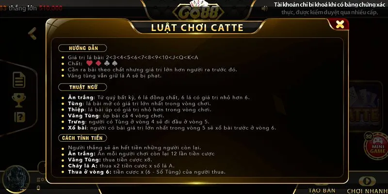 Tham khảo luật chơi bài catte và một số thuật ngữ